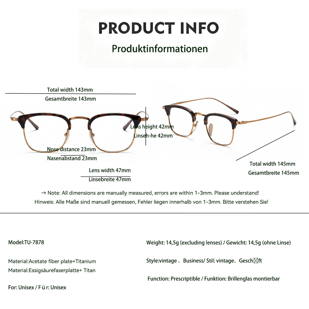 Gafas de Negocios de Moda Vintage de Titanio