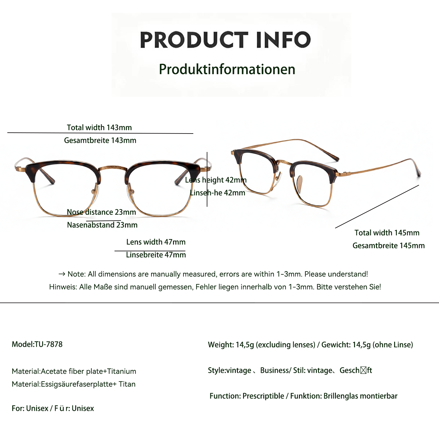 Gafas de Negocios de Moda Vintage de Titanio