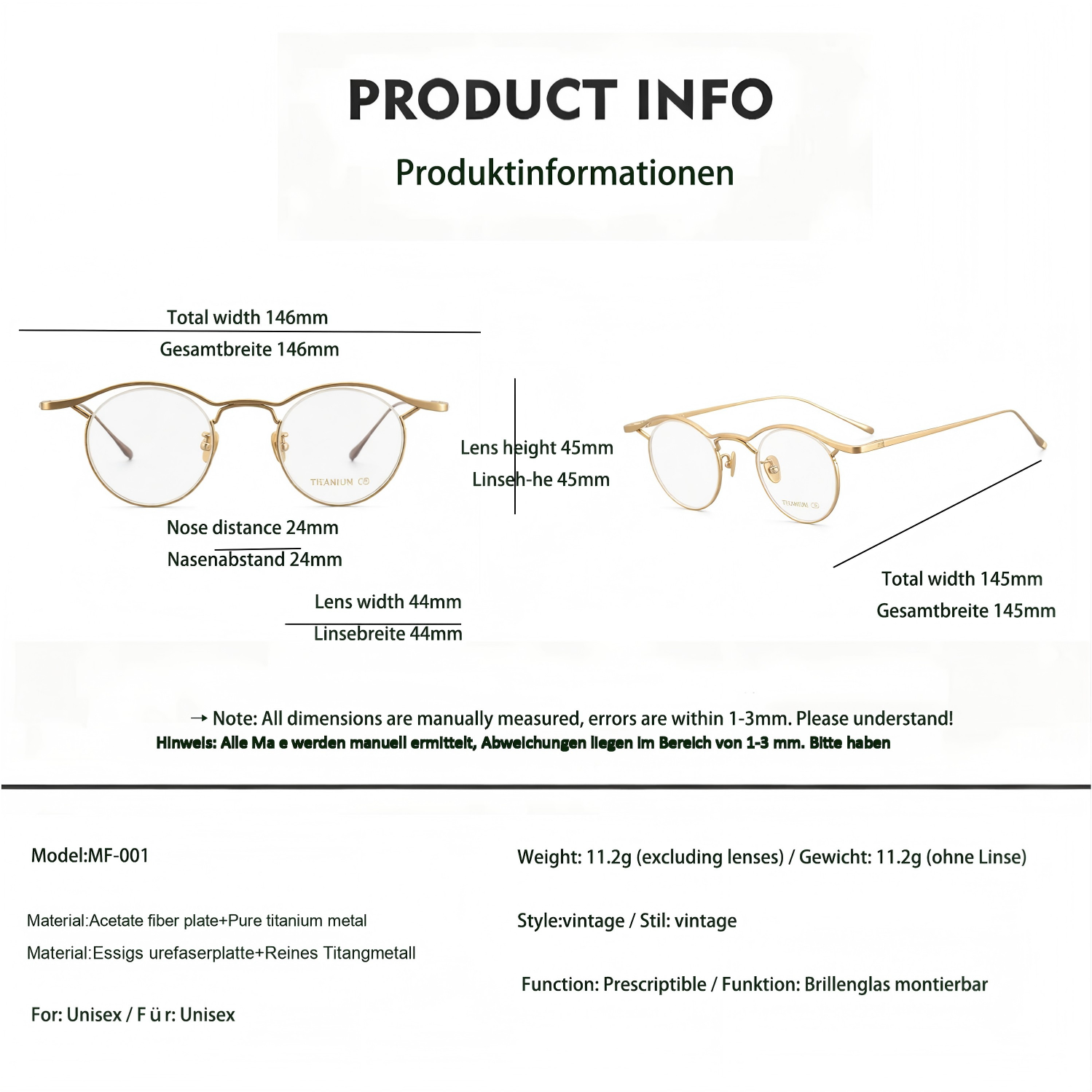 Pure Titanium Minimalist Retro Glasses