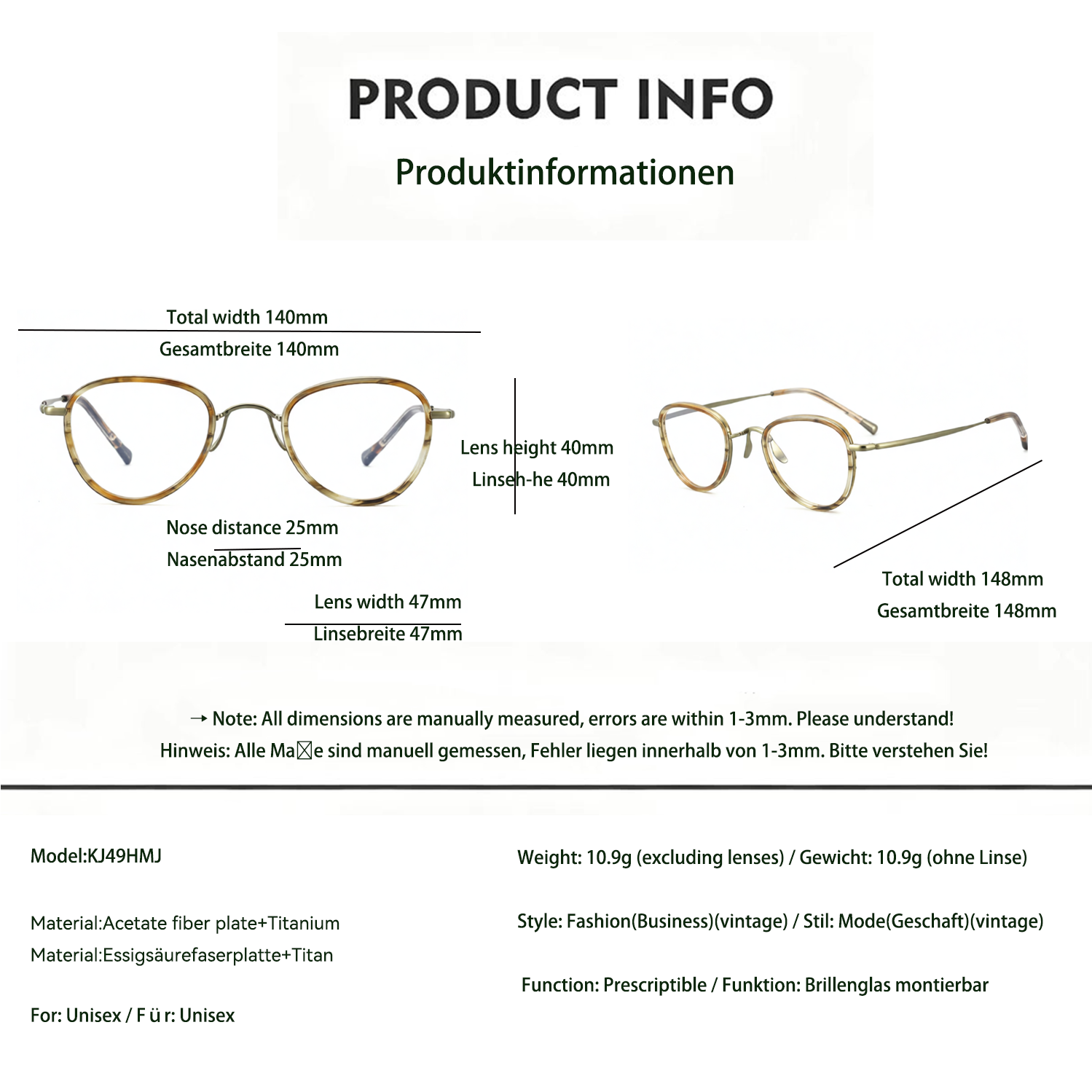 Gafas de titanio con patrón elegante