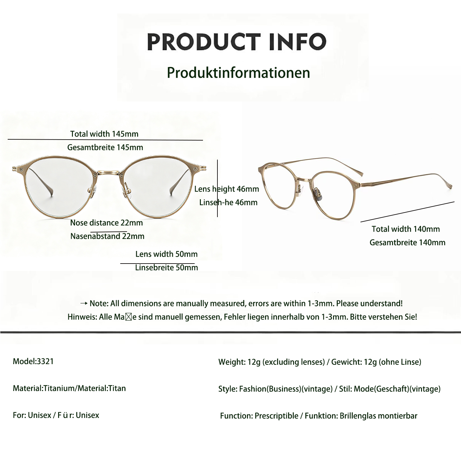 Business-Chic Retro-Brillengestell aus ultratransparentem Volltitan-Metall, Unisex, erhältlich in drei Farben
