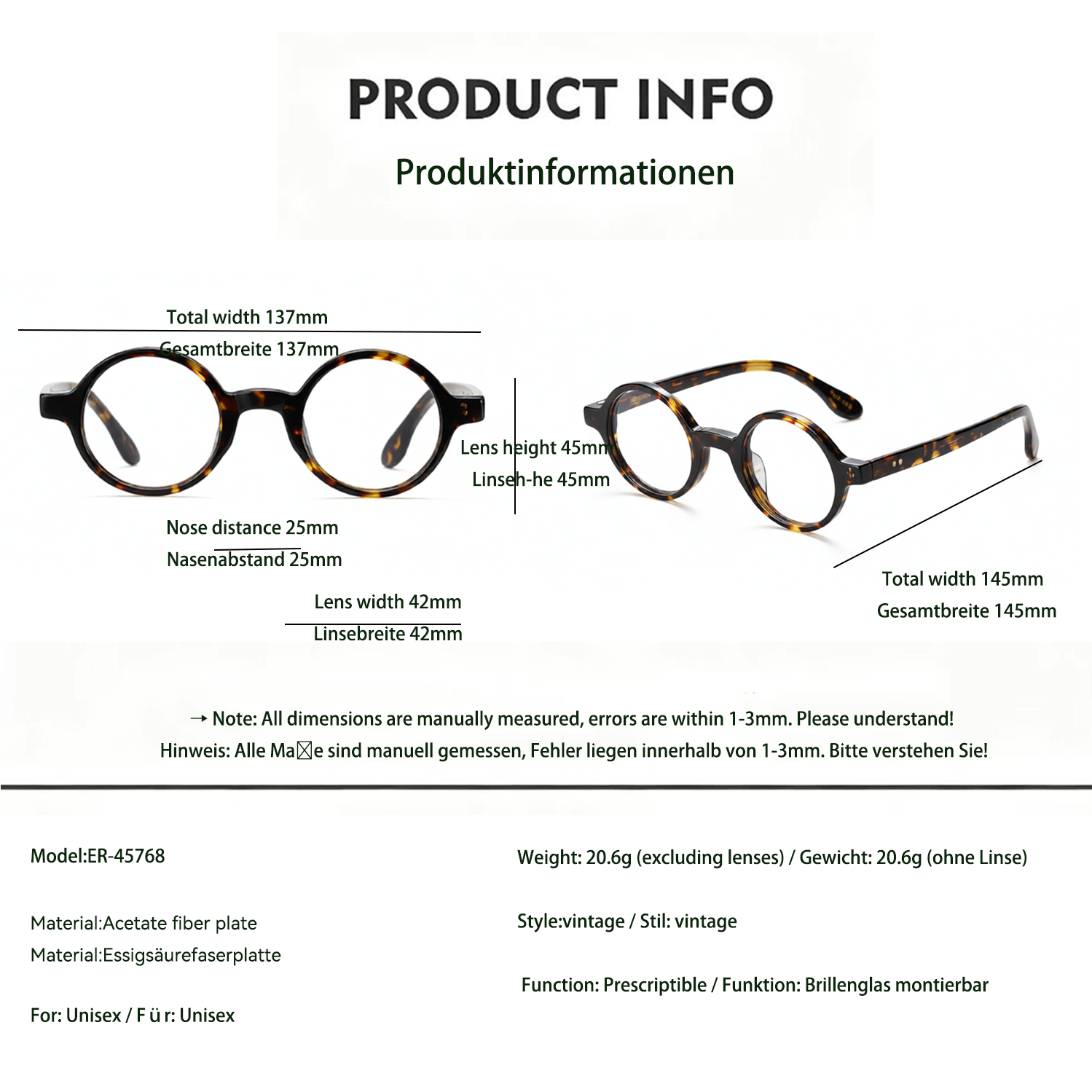 Acetate fiber plate vintage fashion glasses