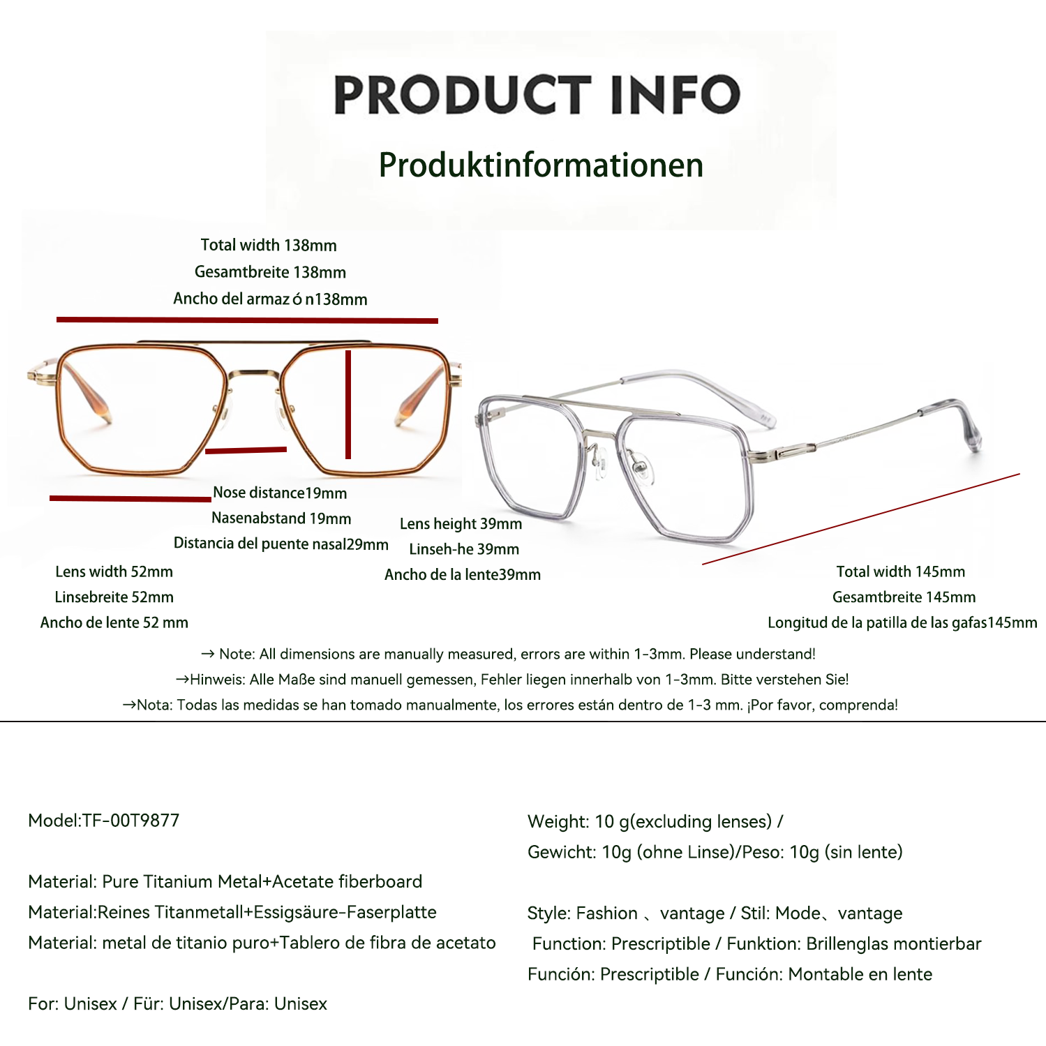 Gafas de moda cuadradas para adolescentes