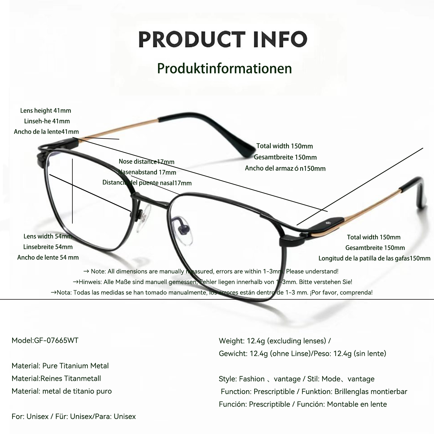 Gafas de titanio puro estilo empresarial vanguardista