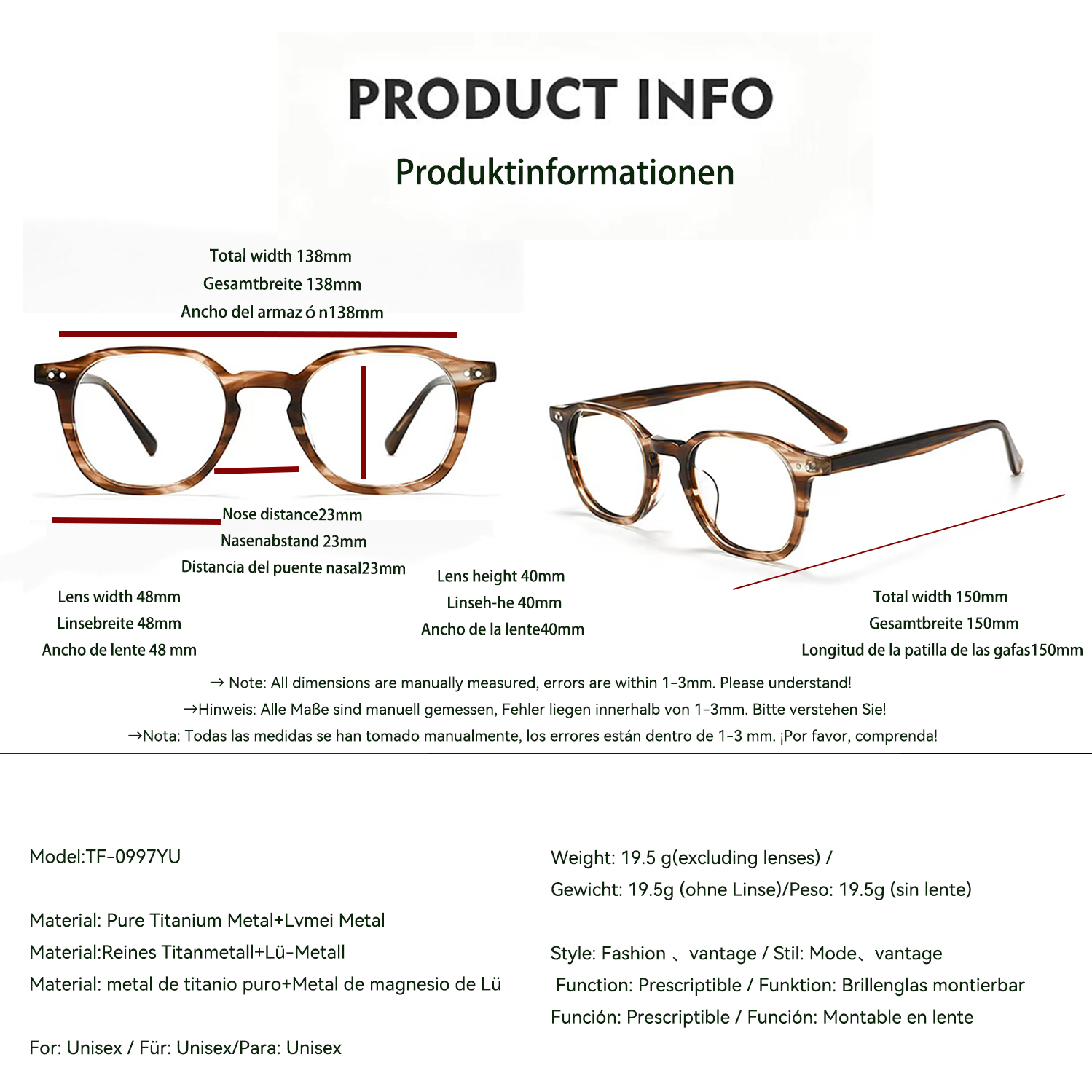 Acetate fiber board glasses