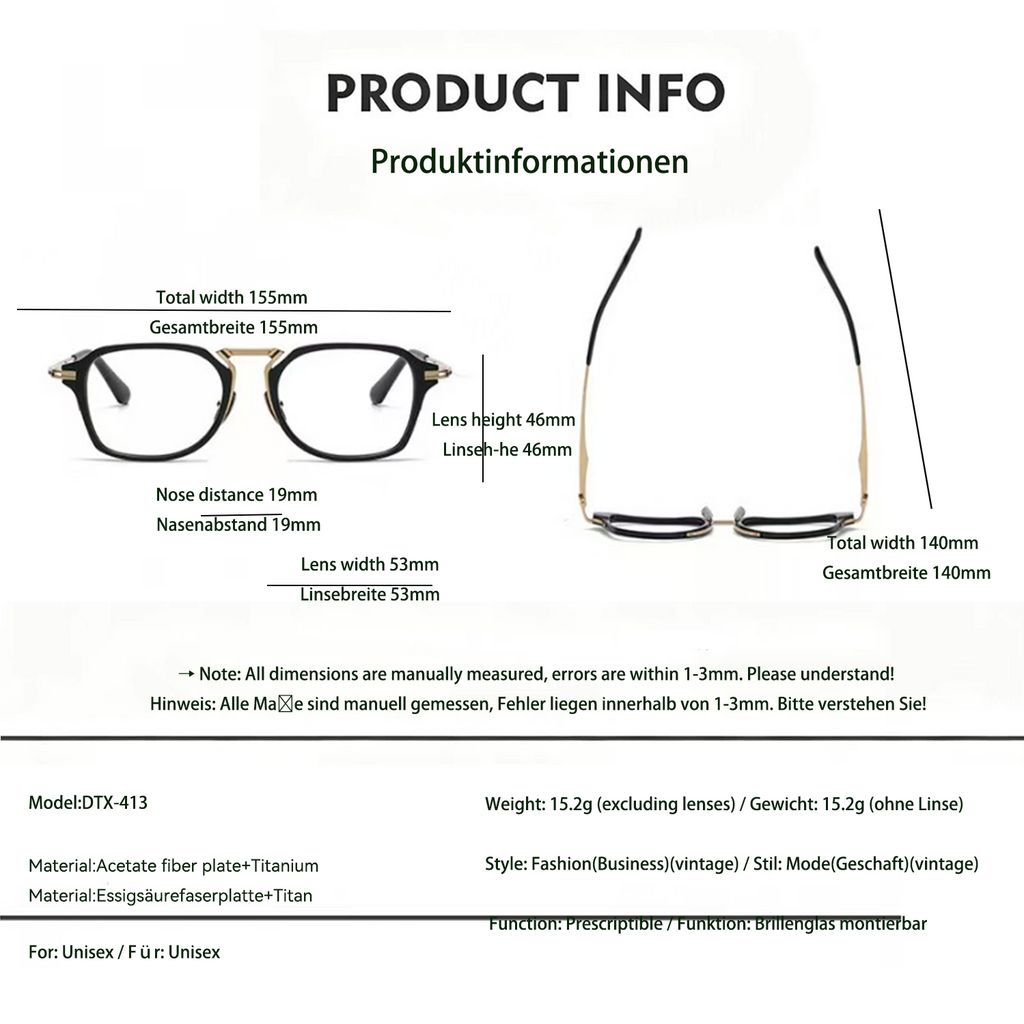 Personalisierte Vintage-Brille aus Titan, einteilig